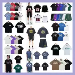 [260g] Am1R1 Icon Flow Paint Graffiti Lettering Starry Sky Classic Logo Printed Short-Sleeved Couple T-Shirt