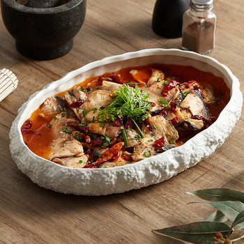 Rock Pattern Large Deep Steamed Fish Plate Household Ceramic 2025 New Accessible Luxury Hotel Club Lobster Sashimi Seafood Plate