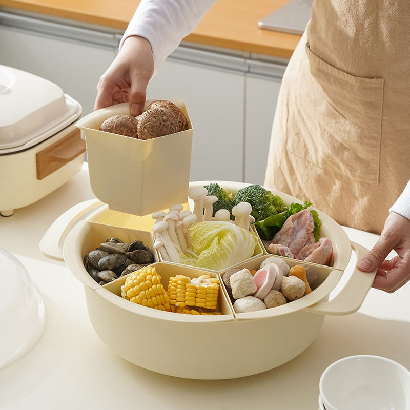 Hot Pot Plate Dish Plate Split Vegetable Plate Draining Basket Creative Tableware Plate Household Kitchen Dish Plate