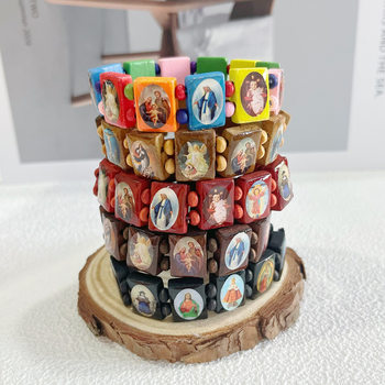 Cross-Border New Natural Wooden Rosary Splicing DIY Elastic Bracelet Bracelet Hand-Woven Men's and Women's Album Hand Row