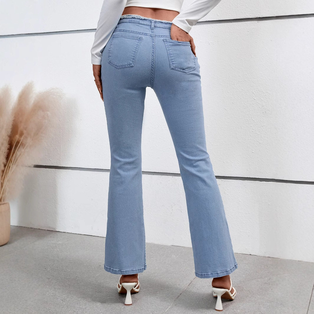 Womens Casual Flared Hem Denim Pants Versatile Comfortable Trendy Everyday Wear Wholesale Available