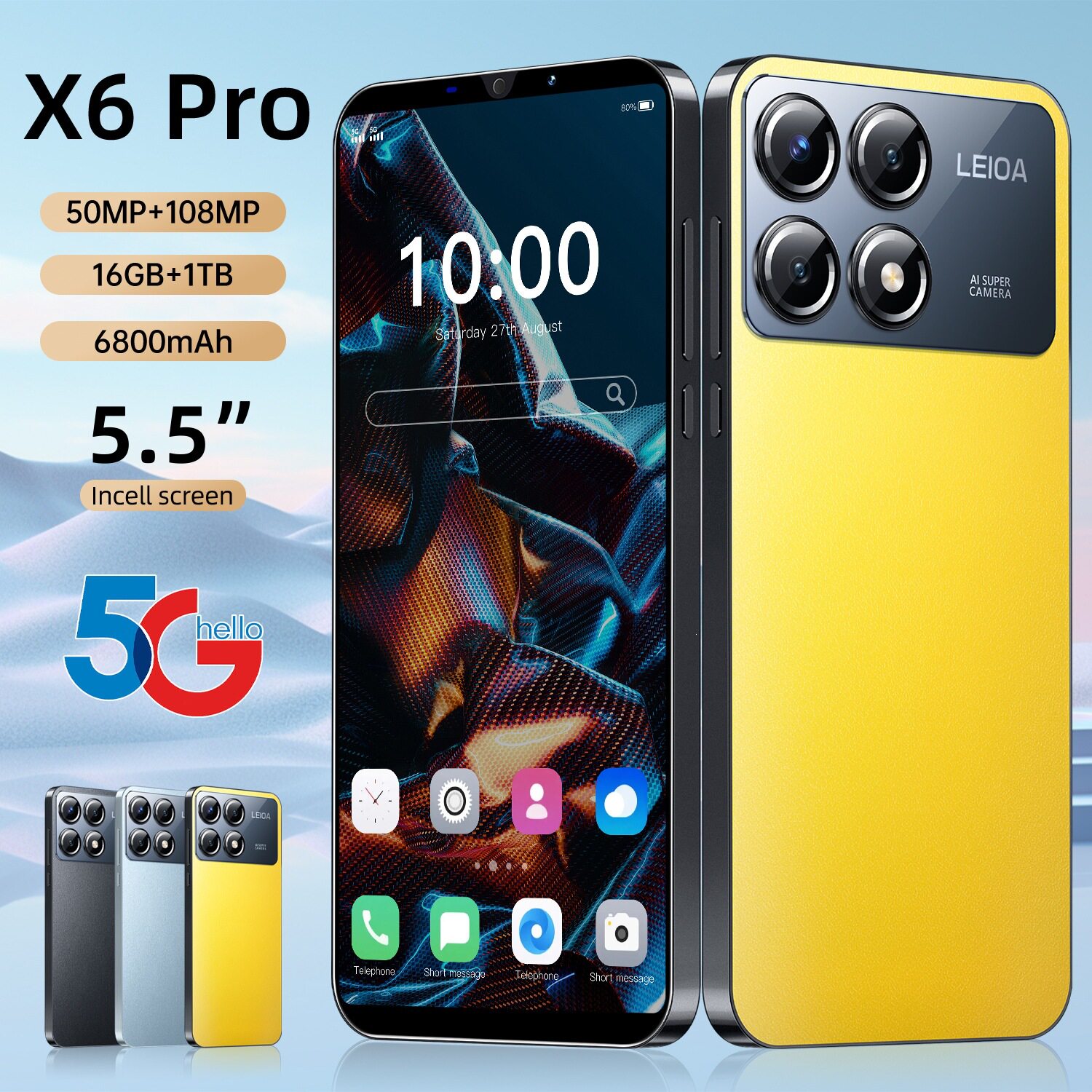 新款X6 Pro跨境手机5.5寸大屏1+16G安卓低价外贸智能手机源头工厂