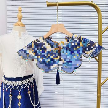 Hanfu cloud shoulder bright heavy industry embroidered peacock blue fake collar versatile antique horse skirt accessories factory direct sales