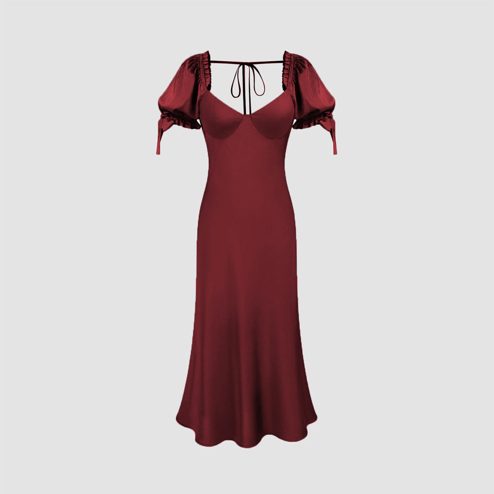 Red Satin Mermaid Dress Waist Cinching Elegant Design Perfect for Parties and Gatherings Wholesale Available