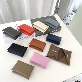 Card Holder women's genuine leather folding card holder H home EP palm print snap button high-end cross-border card holder coin purse coin bag