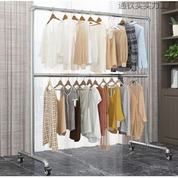 Double-Layer Household Stable Extra-Thick Galvanized Steel Pipe Adjustable Floor-Standing Clothes Drying Rack Indoor Clothes Rack