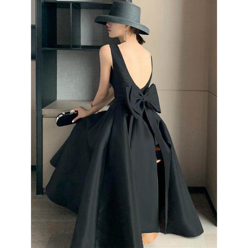 Váy Dạ Hội Nữ Phong Cách Hepburn Dự Tiệc Sinh Nhật dáng chữ A Chiết Eo Màu Đen