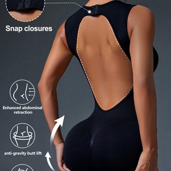 Cross-Border Fitness Clothing Nude Button-Up Butt Lift Yoga Jumpsuit Outdoor Sports Sexy Tight One-Piece Yoga Clothing for Women