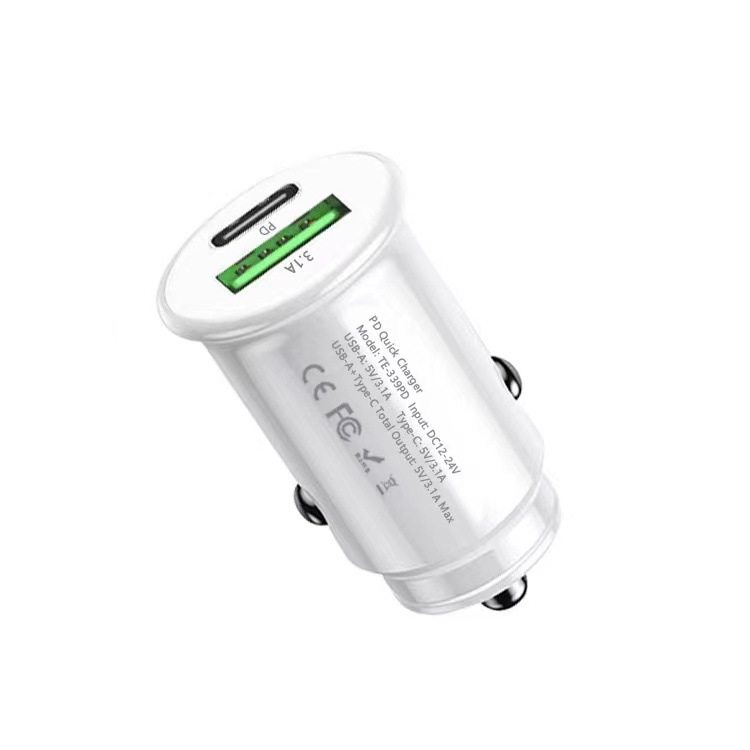 Mini car charger PD dual-port fast charging USB flash charging car cigarette lighter one for two 3.1A car fast charging