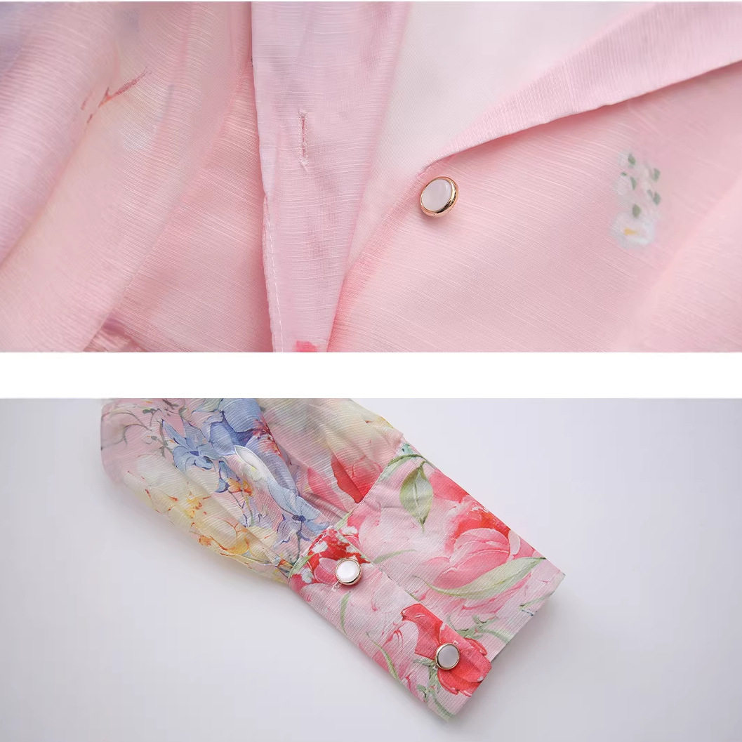 Floral Print Lantern Sleeve Dress Elegant Suit Collar Ruffled Hem Waist Defined Spring Autumn Vacation Wear