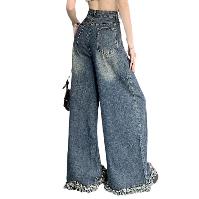 High Waisted Vintage Wide Leg Jeans for Women Loose Fit Frayed Hem Floor Length Autumn Fashion Wholesale Available