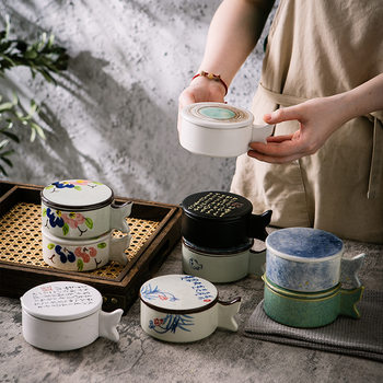 Ceramic Ink Pond Inkstone for Calligraphy with Lid Multifunctional Kiln Glaze Cartridge for Students Ceramic Small Inkstone