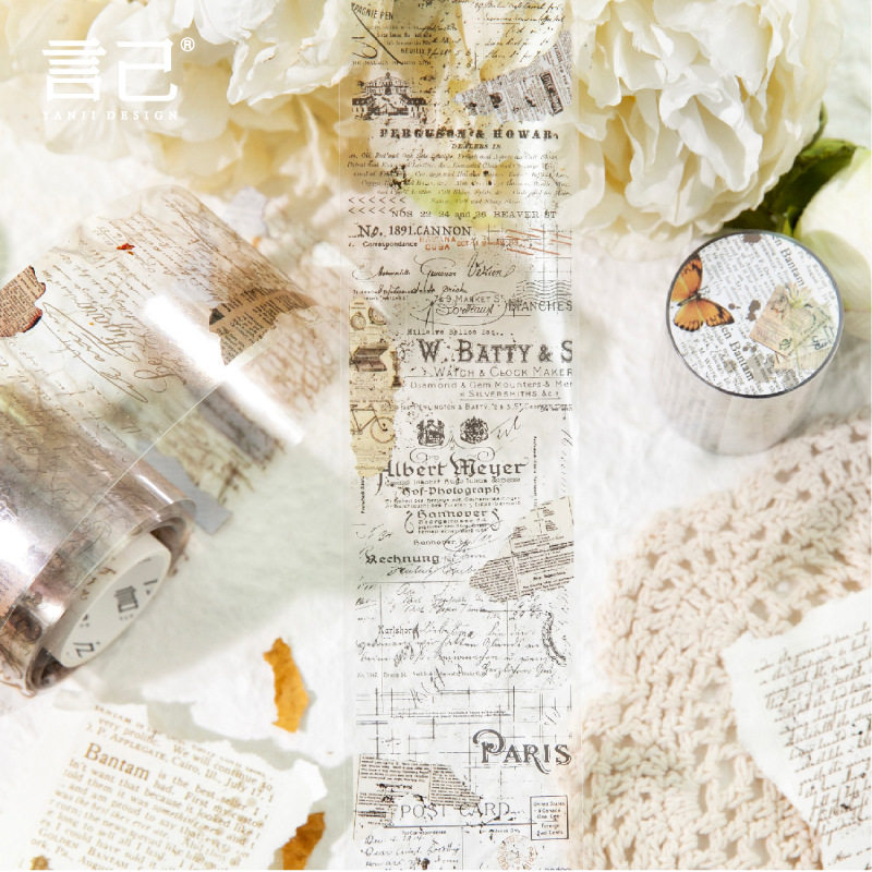 Yanji Lost Memory Series Pet Tape Retro English Basic Handbook DIY Decorative Material Stickers