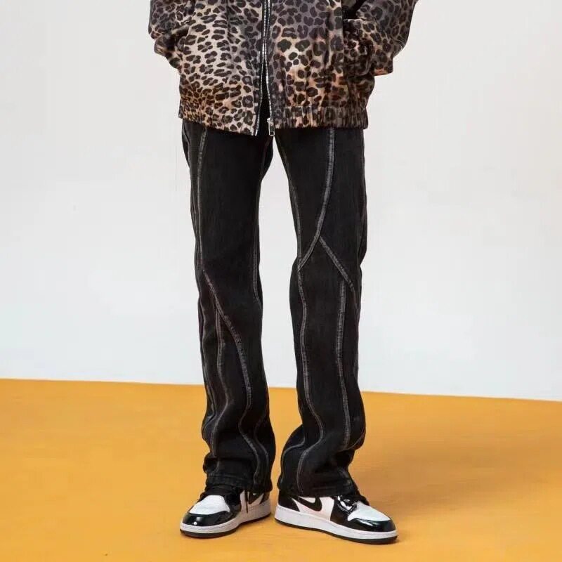 Retro Washed Denim Pants for Women Split Design High Street Style Flared and Straight Leg Spring Fashion Wholesale