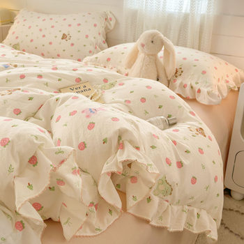 Class a Aerobic Knit Cotton Ins-Style Fresh Korean Lace Pure Cotton Four-Piece Set Princess-Style Duvet Cover Three-Piece Set