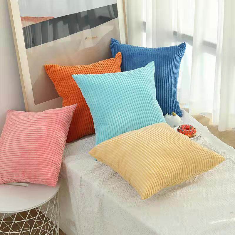 Cross-border ins style plain simple corn stripe flannel pillowcase car living room sofa pillowcase