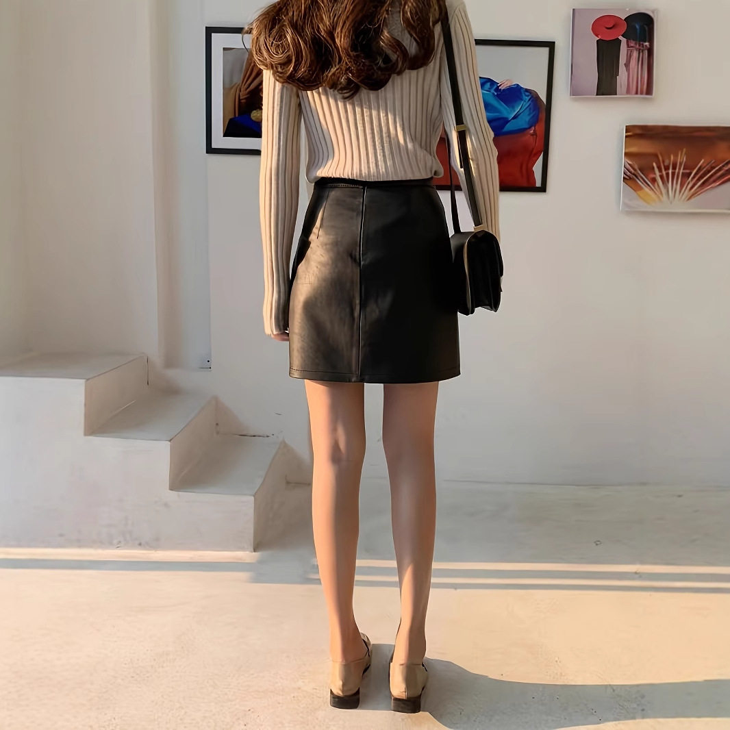A Line PU Leather Mini Skirt Slim Fit Autumn Winter Style Trendy Design Wholesale Available low MOQ