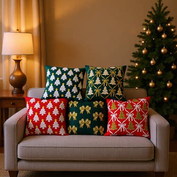 Amazon Christmas Series Embroidered Velvet Pillowcases Living Room Sofa Cushions Pillowcases Decoration Cross-Border Wholesale