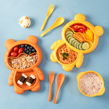 Cross-Border Hot-Selling Children's Food Supplement Plate Cartoon Tiger Divided Western Food Plate Creative Baby Food Supplement Plate Food Supplement Bowl
