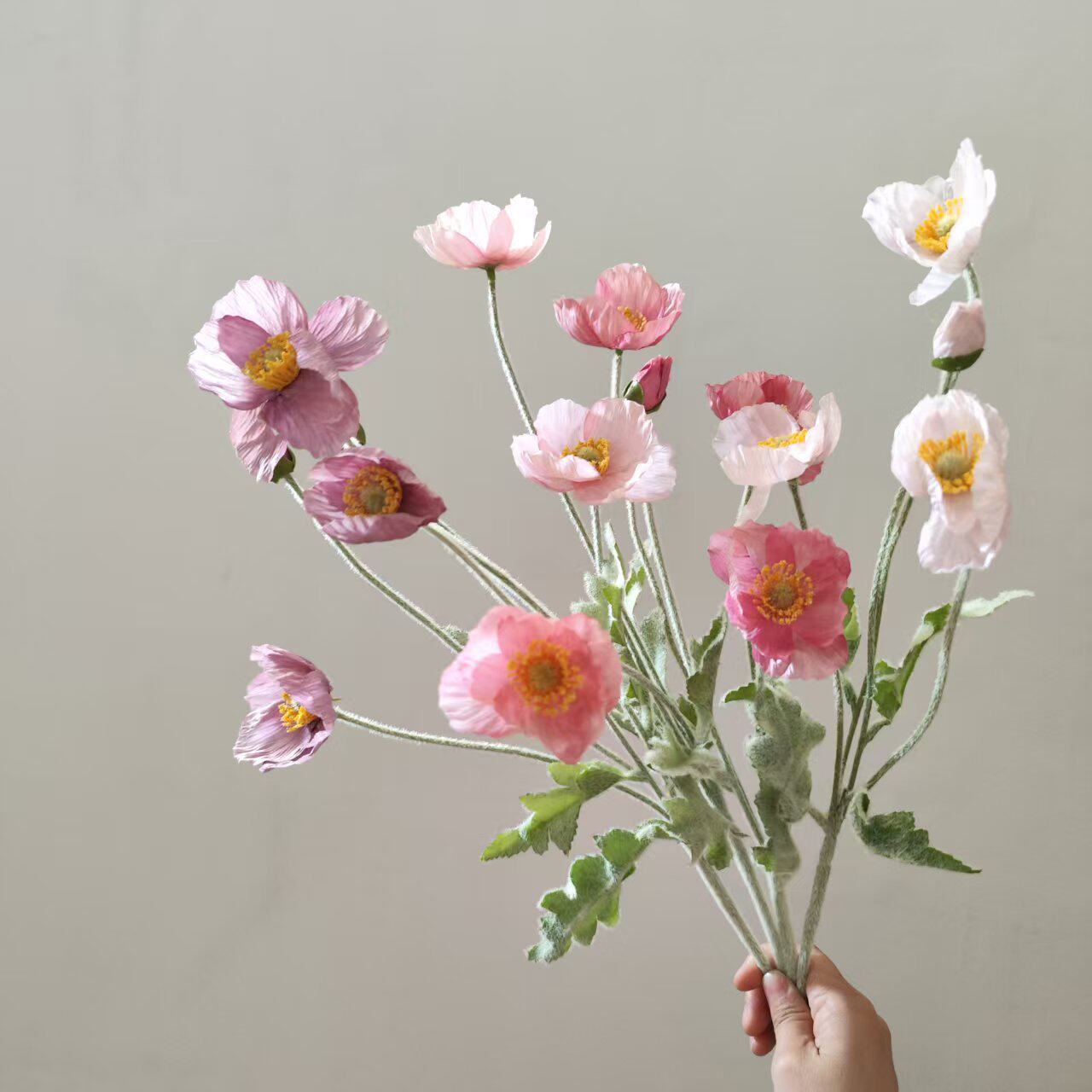 仿真花虞美人绢花植绒仿真罂粟花4头亚马逊跨境货源摄影装饰花材