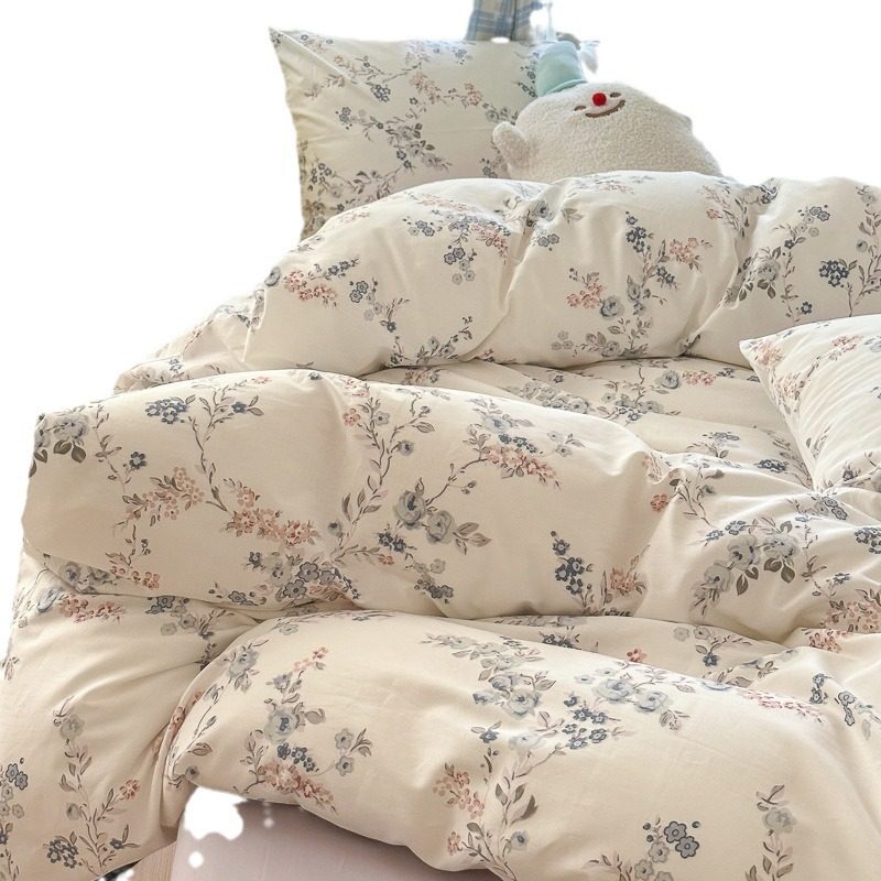 Spring New 60 cotton four-piece set simple small floral cotton bed sheet quilt cover three-piece bedding 4