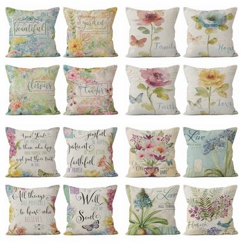 New Cross-Border Amazon Pillowcase Linen Flower Ins Style Pillowcase Sofa Home Pillow Cushion Cover Batch