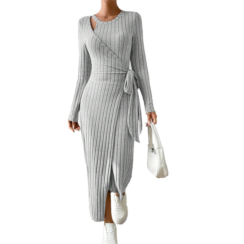Knitted Grey Dress Irregular Hem Casual Style Spring Summer Collection Wholesale Available custom packaging