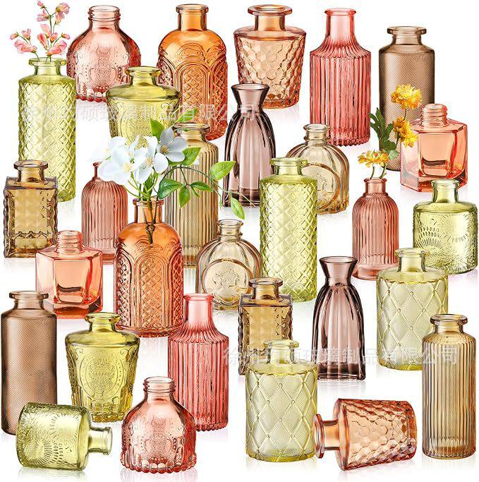 跨境热销复古玻璃花瓶插画高级感香薰瓶 透明ins风摆件小花瓶套装