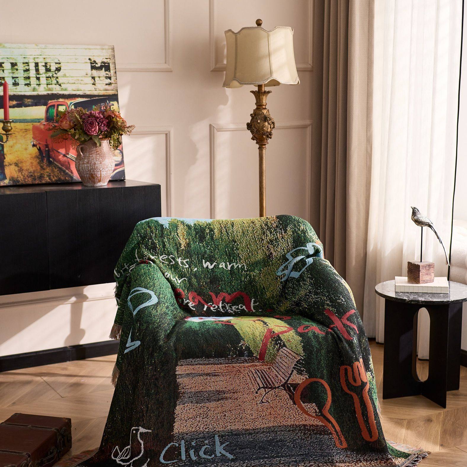 New Ins Style Multifunctional Thread Blanket Camping Style Bedroom Living Room Cotton Thread Blanket Sofa Cushion Blanket Decorative Sofa Cover