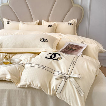 2024 New houndstooth jacquard embroidered three-dimensional ribbon bow four-piece set Chanel style high-grade bedding