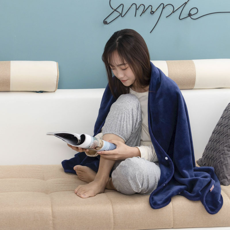 Factory wholesale solid color thickened multifunctional shawl blanket double-layer nap air conditioning blanket heating buckle lazy blanket
