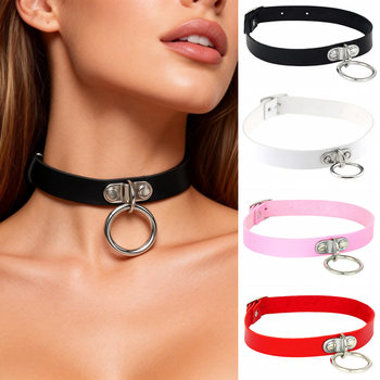 Eco-Friendly Pu Leather European and American Harajuku Style Punk Choke Collar Choker Trendy O-Shaped Simple Round Collar Necklace