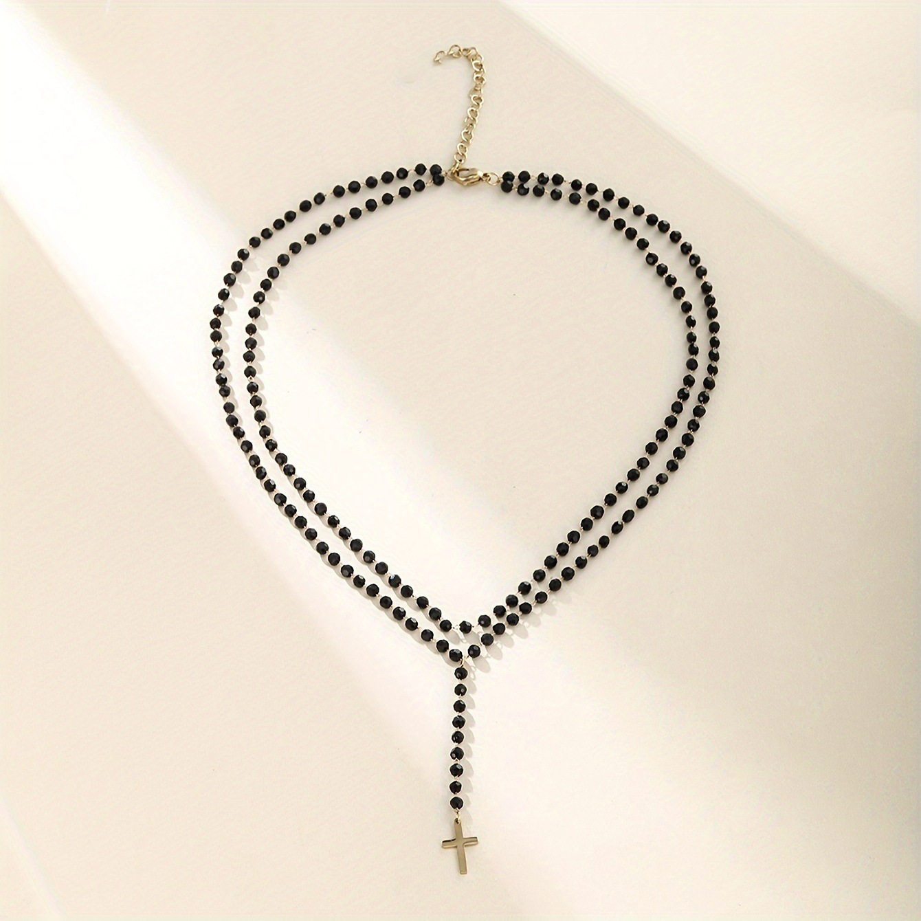 European and American Cross-border Personality Retro Crystal Beaded Clavicle Chain Diablo Party Niche Multi-layer Cross Pendant Necklace