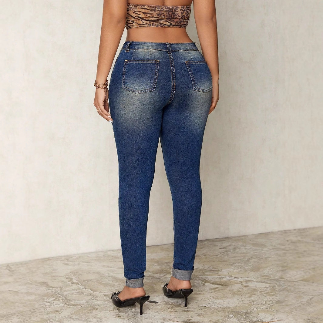 Womens Distressed Long Skinny Jeans Fashionable Casual Style Perfect for Everyday Wear Wholesale Available
