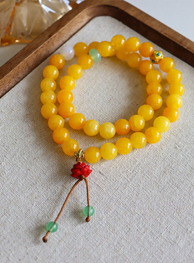 原创新中式国风汉服复古天然石串珠莲花朱砂手链百搭简约小众手串