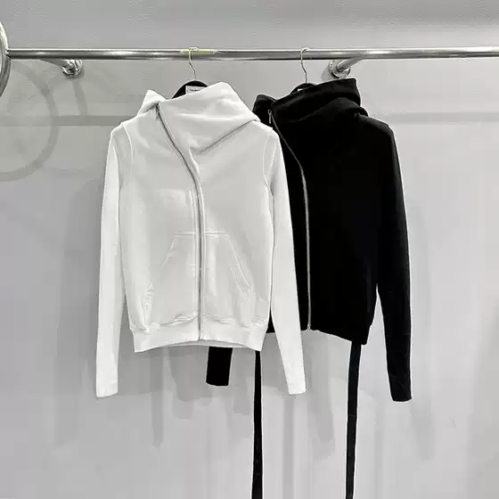 Dark Style Wizard Hat Ribbed Sleeve Black Zipper Cotton Solid Color European and American Slim Fit Long Sleeve Short Women's Sweatshirt Jacket