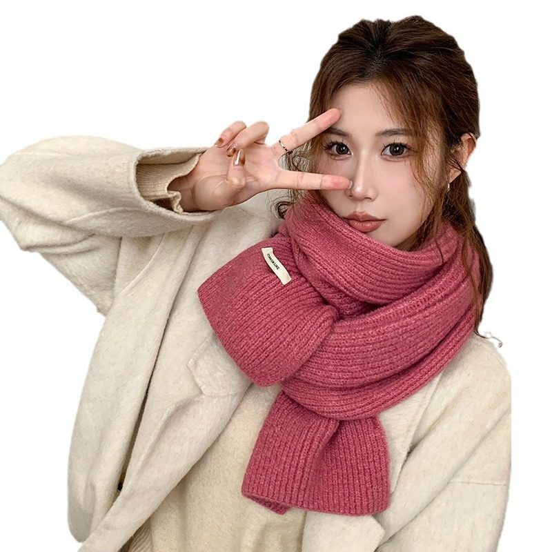 Wool pure scarf Japanese and Korean sweet solid color knitted shawl college style scarf TikTok live warm scarf
