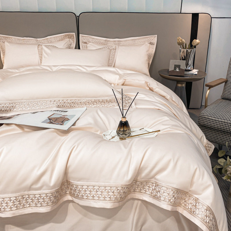 High-grade 200 horse cotton four-piece set 100 pure cotton cotton bed sheet quilt cover fitted sheet Four Seasons bedding