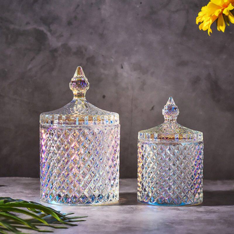 Stained Glass Jar Storage Jar Water Candy Jar Jar Crystal Glass Jar Candy Jar Fruit Tray with Lid