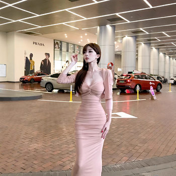 Pure Desire Slim Sexy Suspender Dress Long Sleeve Cardigan Two-Piece Autumn and Winter New Hot Girl Body Revealing Suit