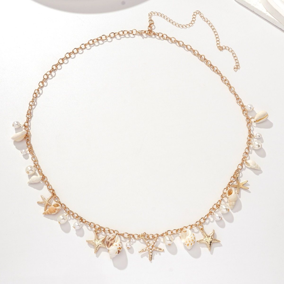 Bohemian Beach Shell Body Chain Summer Seaside Bikini Imitation Pearl Starfish Conch Pendant Waist Chain for Women