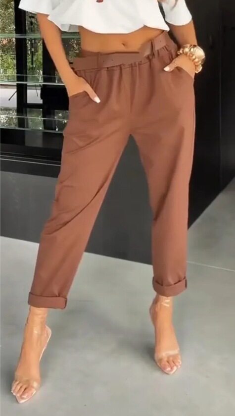 Womens Casual Slim Fit Solid Color Pants Pocket Design Versatile Style Summer Collection Wholesale Available