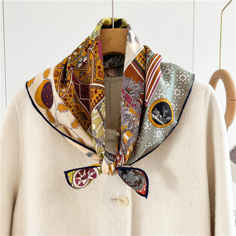 Double-sided printed silk wool all-match silk wool large square scarf for autumn and winter women's fashionable warm scarf shawl