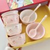 Pink Bow Rice Bowl Girl's Heart Ceramic High Temperature Underglaze Color Household Dessert Bowl Oven-Microwave