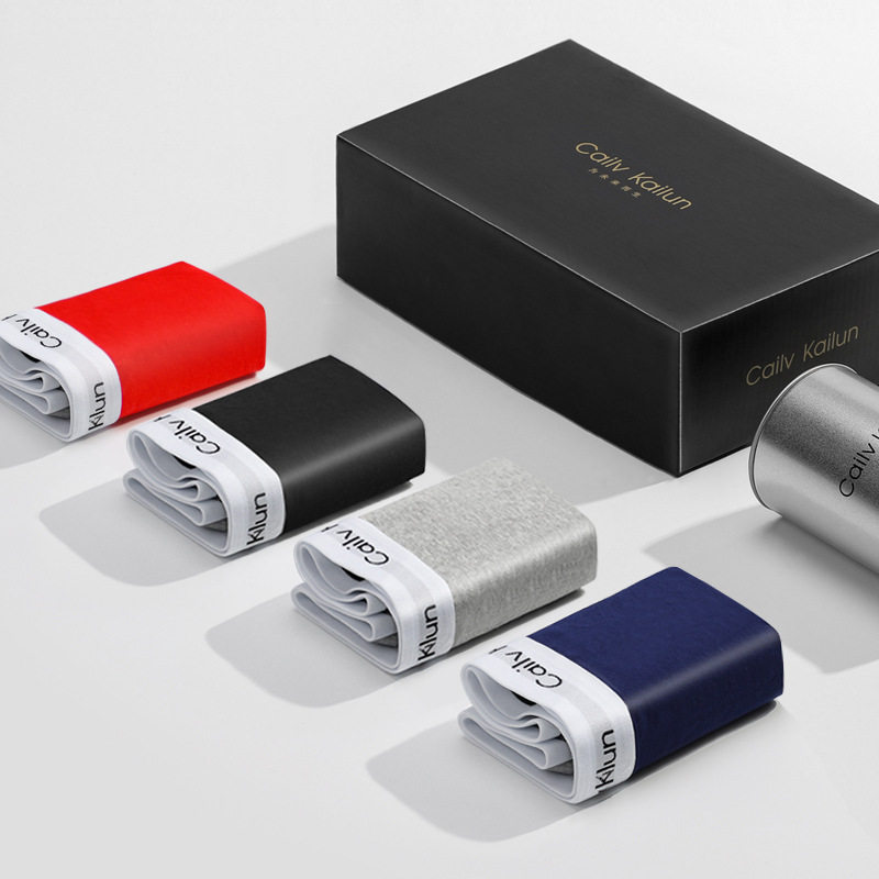 CailvKailun cross-border 4-pack men's pure cotton boxer briefs canned gift box four-corner large size foreign trade pants