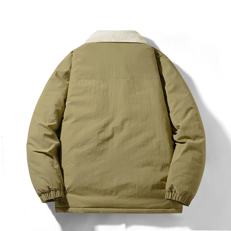 Winter Sports Leisure Trendy Brand Solid Color Lamb Velvet Lapel Coat Workwear Warm Down Jacket Men's Wear