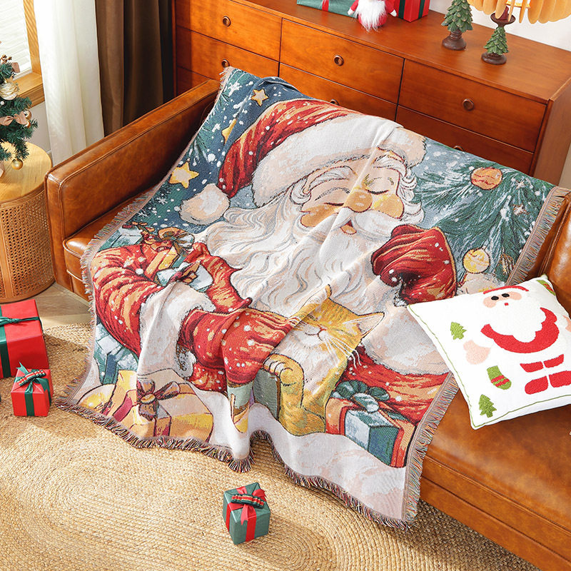 Customized Cross-Border Christmas Decorative Tapestry Santa Claus Sofa Blanket Universal Cover Blanket Cultural and Creative Gift Blanket Cotton Thread Blanket