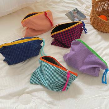 Large-Capacity Contrasting Plaid Bag Cosmetic Bag Women's Ins Style Portable Cosmetic Storage Bag Skin Care Product Washing and Storage