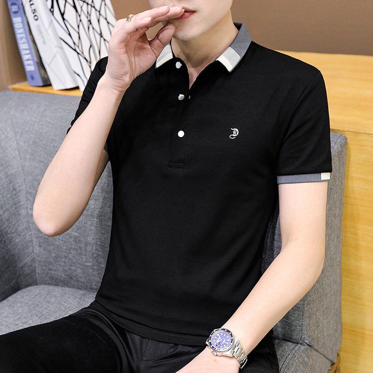 Men's Short-Sleeved T-Shirt Solid Color Slim-Fit Lel Men's Top 2024 Men's T-Shirt Clothes Men's Fashionable Polo Shirt T