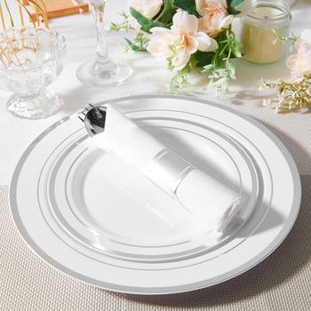 Silver Edge Disposable Plastic Western Plate Steak Salad Plate Porcelain White Disc Cross Border Event Ceremony Banquet Tableware